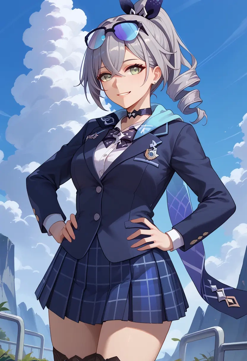 star rail,silver wolf,winter,student uniform,plaid skirt  - 